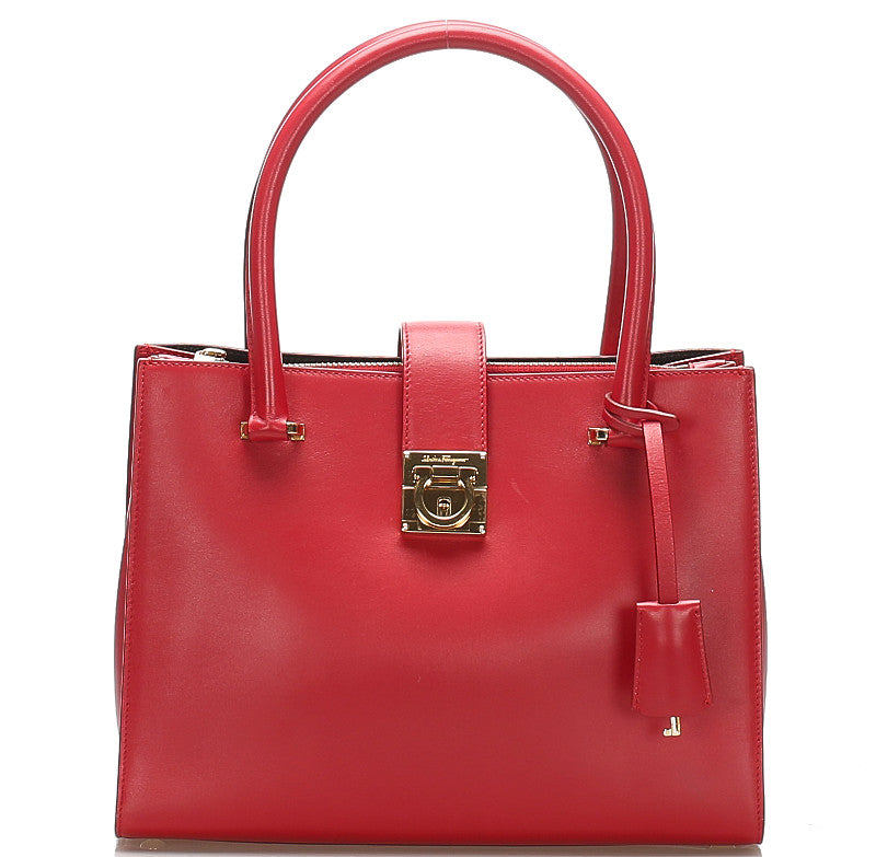 サルヴァトーレフェラガモ ガンチーニ AU-21 / D658 レッド レザー ハンドバッグ レディース Salvatore Ferragamo 中古