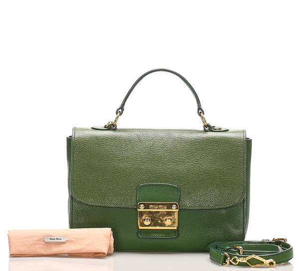 ミュウミュウ グリーン レザー ハンドバッグ レディース MIUMIU 中古
