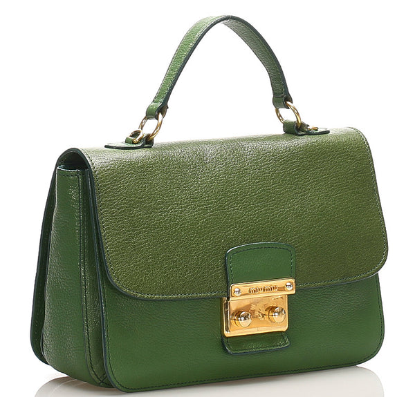 ミュウミュウ グリーン レザー ハンドバッグ レディース MIUMIU 中古