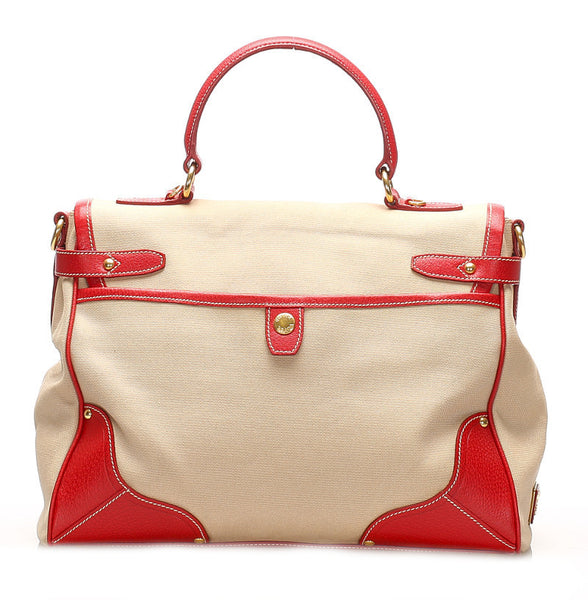 プラダ ベージュ レッド キャンバス レザー ハンドバッグ レディース PRADA 中古