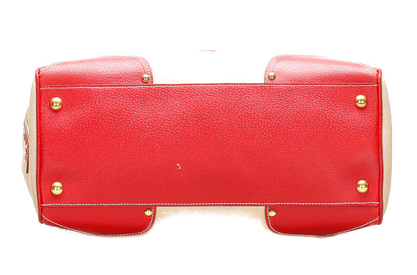 プラダ ベージュ レッド キャンバス レザー ハンドバッグ レディース PRADA 中古