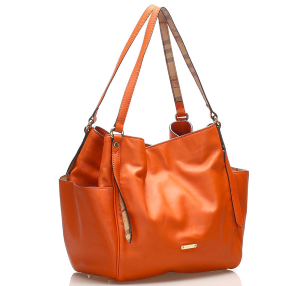 バーバリー オレンジ レザー ハンドバッグ レディース BURBERRY 中古