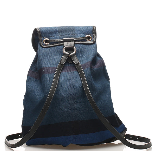 バーバリー ブルー キャンバス レザー リュック バックパック ユニセックス BURBERRY 中古
