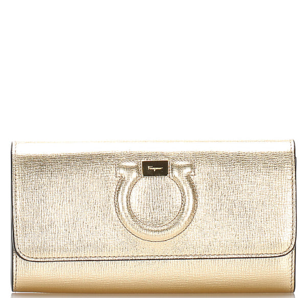 サルヴァトーレフェラガモ ガンチーニ KM 22 D292 ゴールド レザー ウォレットチェーン レディース Salvatore Ferragamo 中古