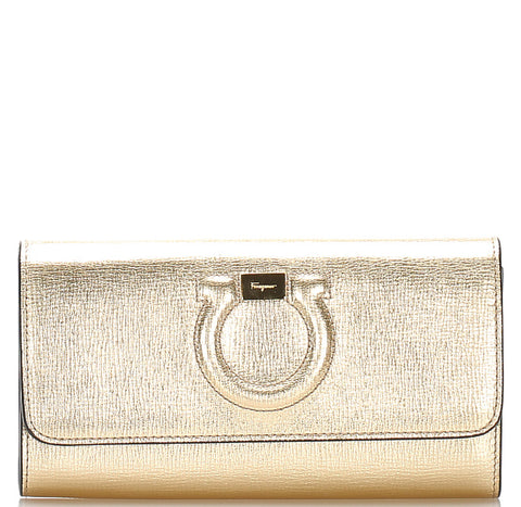 サルヴァトーレフェラガモ ガンチーニ KM 22 D292 ゴールド レザー ウォレットチェーン レディース Salvatore Ferragamo 中古