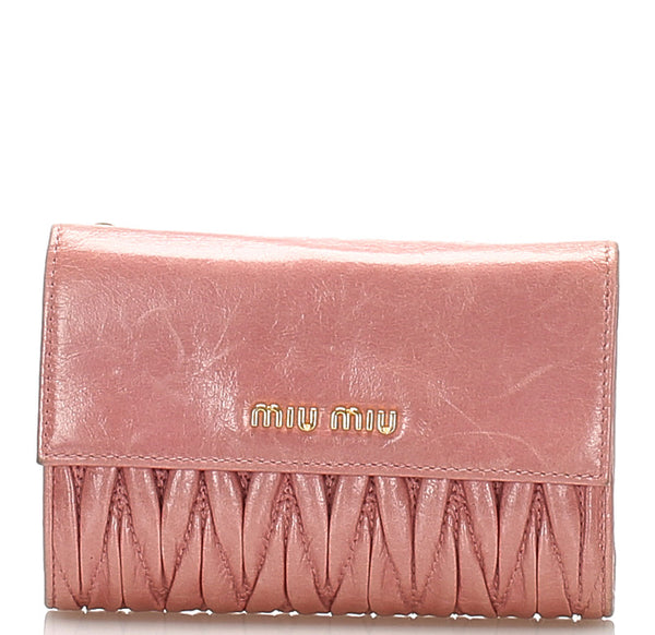 ミュウミュウ マテラッセ 5M1225 ピンク レザー 長財布 レディース MIUMIU 中古