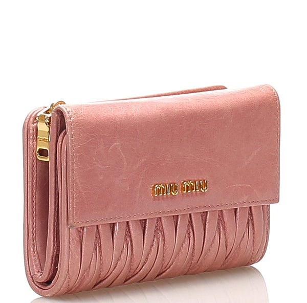 ミュウミュウ マテラッセ 5M1225 ピンク レザー 長財布 レディース MIUMIU 中古