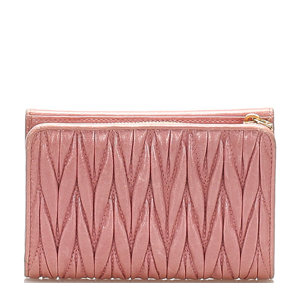 ミュウミュウ マテラッセ 5M1225 ピンク レザー 長財布 レディース MIUMIU 中古