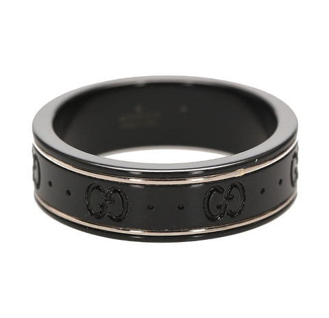 グッチ ブラック シルバー K18WG ホワイトゴールド ブラック合成コランダム シンバンド リング 指輪 メンズ GUCCI 23号 中古