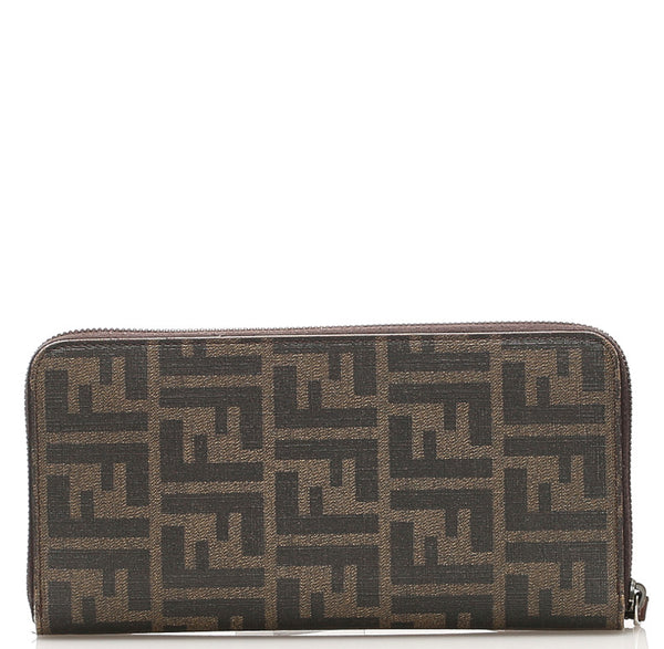 フェンディ ブラウン PVC レザー ラウンドファスナー 長財布 レディース FENDI 【中古】