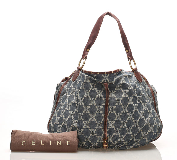 セリーヌ ブルー ブラウン デニム レザー ショルダーバッグ レディース CELINE 中古