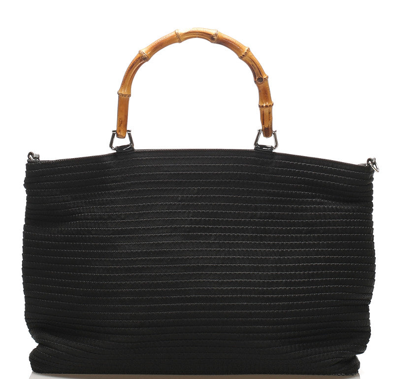 グッチ バンブー 002・1364・0439 ブラック キャンバス レザー ハンドバッグ ショルダーバッグ 2WAY レディース GUCCI 中古
