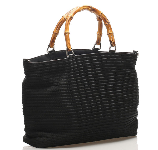 グッチ バンブー 002・1364・0439 ブラック キャンバス レザー ハンドバッグ ショルダーバッグ 2WAY レディース GUCCI 中古