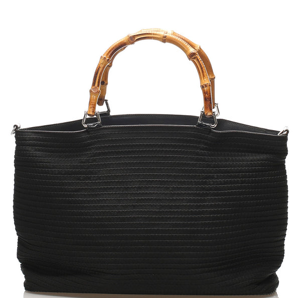 グッチ バンブー 002・1364・0439 ブラック キャンバス レザー ハンドバッグ ショルダーバッグ 2WAY レディース GUCCI 中古