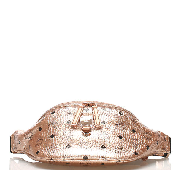 エム シー エム メタル ピンク レザー ウエストポーチ ショルダーバッグ レディース MCM 中古