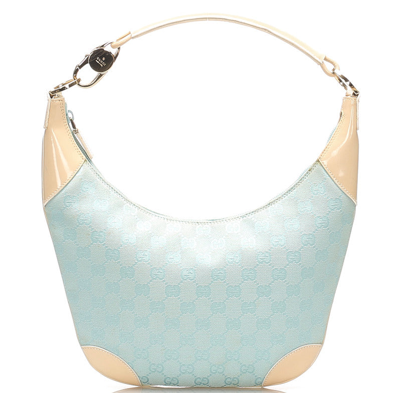 グッチ GGキャンバス 001・4158 ベージュ 水色 キャンバス レザー ショルダーバッグ レディース GUCCI 中古