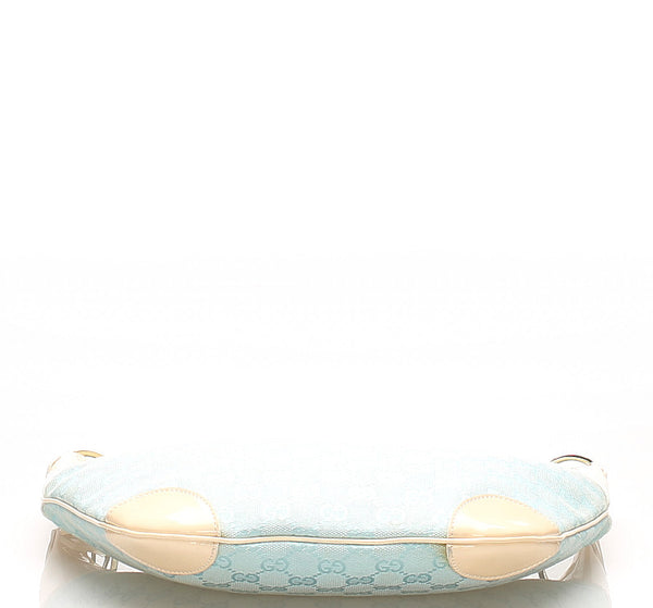 グッチ GGキャンバス 001・4158 ベージュ 水色 キャンバス レザー ショルダーバッグ レディース GUCCI 中古