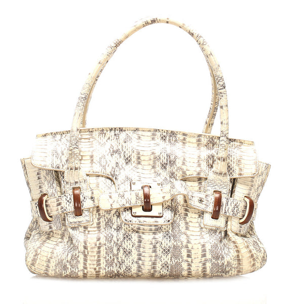 サルヴァトーレフェラガモ DY-21 A135 アイボリー ブラウン 型押しパイソン ショルダーバッグ レディース Salvatore Ferragamo 中古