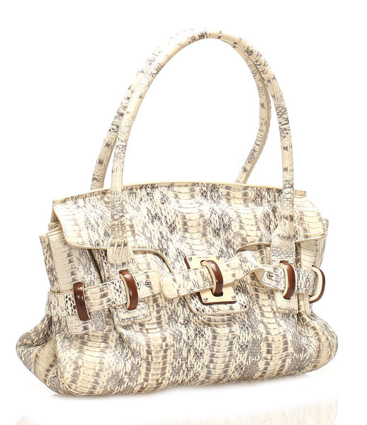 サルヴァトーレフェラガモ DY-21 A135 アイボリー ブラウン 型押しパイソン ショルダーバッグ レディース Salvatore Ferragamo 中古