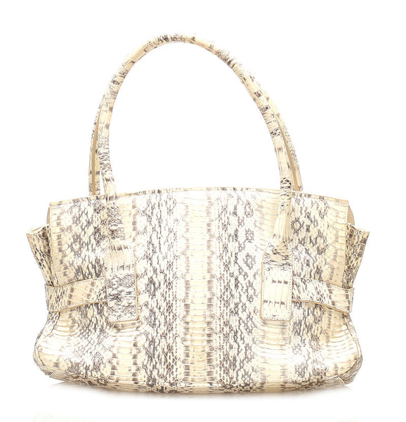 サルヴァトーレフェラガモ DY-21 A135 アイボリー ブラウン 型押しパイソン ショルダーバッグ レディース Salvatore Ferragamo 中古