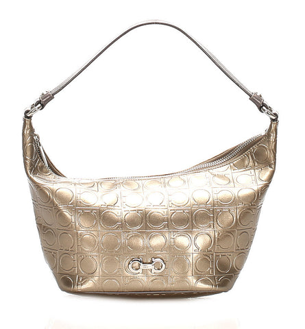 サルヴァトーレフェラガモ ガンチーニ AU-22 A831 ゴールド エナメル レザー ハンドバッグ レディース Salvatore Ferragamo 中古