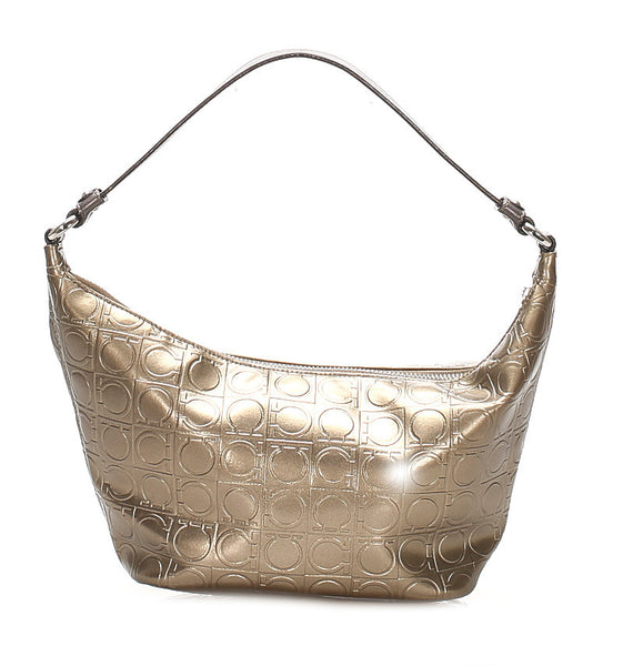 サルヴァトーレフェラガモ ガンチーニ AU-22 A831 ゴールド エナメル レザー ハンドバッグ レディース Salvatore Ferragamo 中古