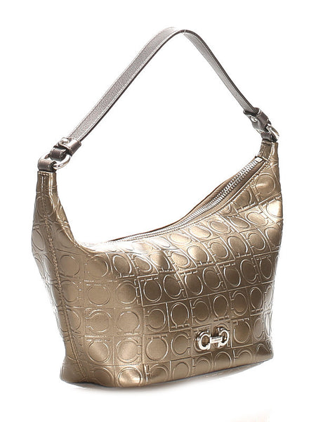 サルヴァトーレフェラガモ ガンチーニ AU-22 A831 ゴールド エナメル レザー ハンドバッグ レディース Salvatore Ferragamo 中古