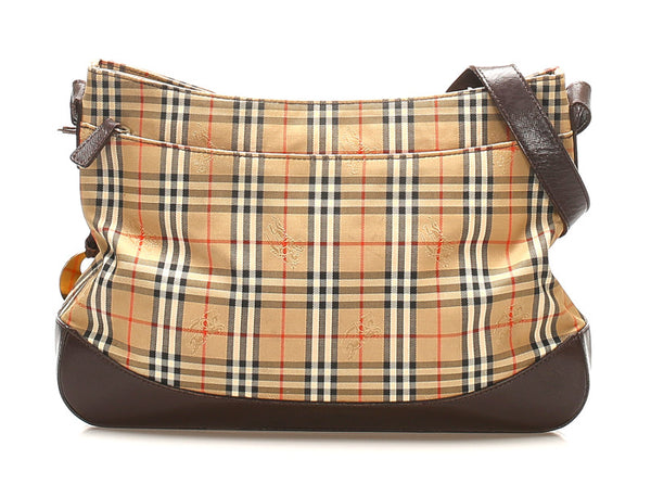 バーバリー ノバチェック ベージュ ブラウン キャンバス レザー 肩掛け ショルダーバッグ レディース BURBERRY 中古