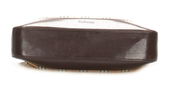 バーバリー ノバチェック ベージュ ブラウン キャンバス レザー 肩掛け ショルダーバッグ レディース BURBERRY 中古
