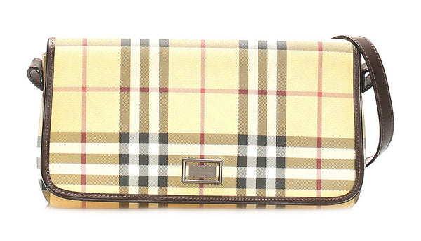 バーバリー ノバチェック ベージュ ブラウン PVC レザー ショルダーバッグ レディース BURBERRY 中古