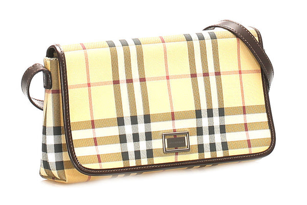 バーバリー ノバチェック ベージュ ブラウン PVC レザー ショルダーバッグ レディース BURBERRY 中古