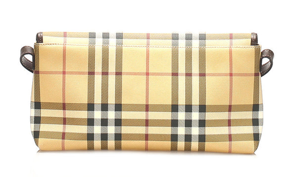 バーバリー ノバチェック ベージュ ブラウン PVC レザー ショルダーバッグ レディース BURBERRY 中古