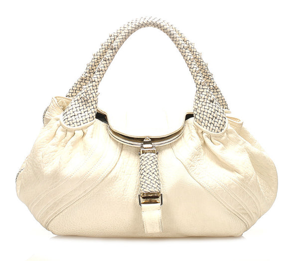 フェンディ 8BR511 ホワイト レザー ハンドバッグ レディース FENDI 中古