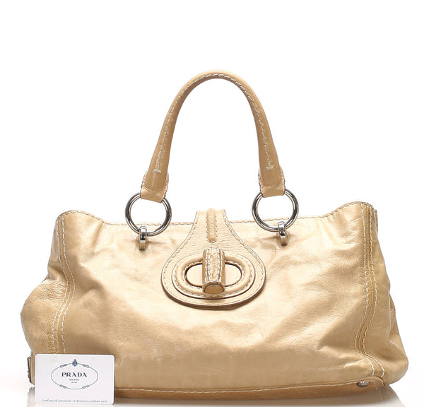 プラダ BN2067 ベージュ レザー ハンドバッグ レディース PRADA 中古