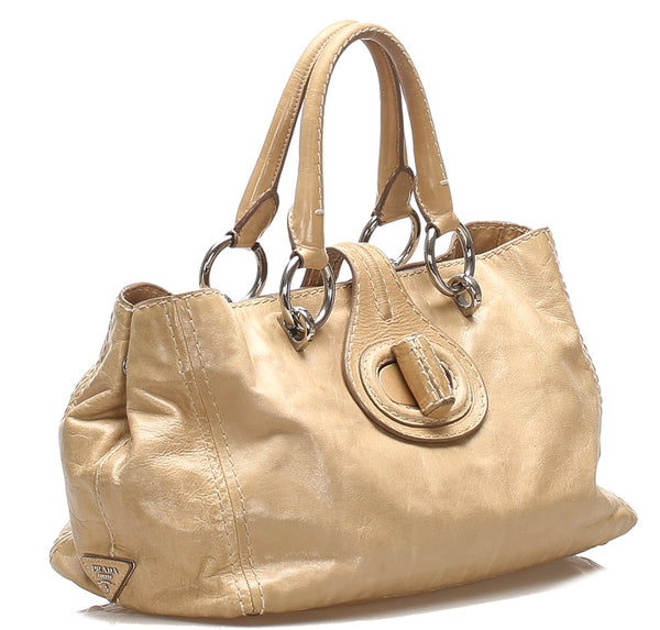 プラダ BN2067 ベージュ レザー ハンドバッグ レディース PRADA 中古