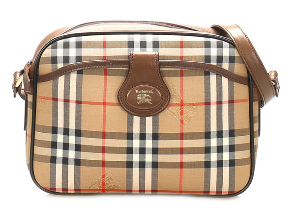 バーバリー ノバチェック ベージュ ブラウン キャンバス レザー 肩掛け ショルダーバッグ レディース BURBERRY 中古