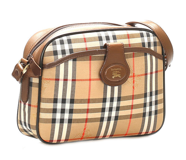 バーバリー ノバチェック ベージュ ブラウン キャンバス レザー 肩掛け ショルダーバッグ レディース BURBERRY 中古