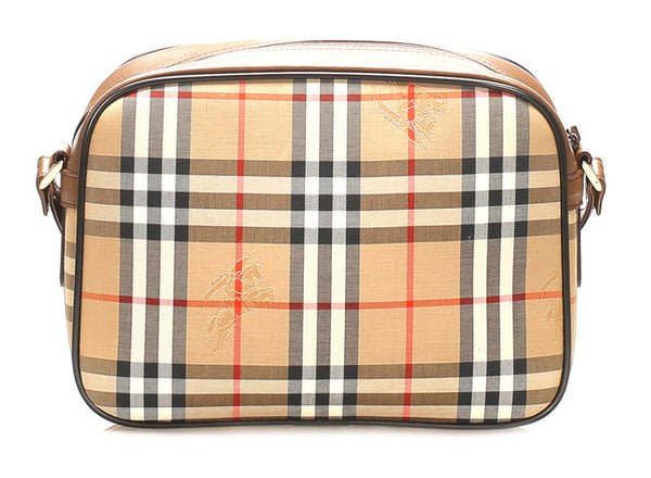 バーバリー ノバチェック ベージュ ブラウン キャンバス レザー 肩掛け ショルダーバッグ レディース BURBERRY 中古
