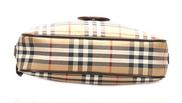 バーバリー ノバチェック ベージュ ブラウン キャンバス レザー 肩掛け ショルダーバッグ レディース BURBERRY 中古