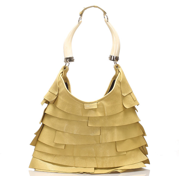 イヴ サンローラン ティアード イエロー レザー ショルダーバッグ レディース YVES SAINT LAURENT 中古