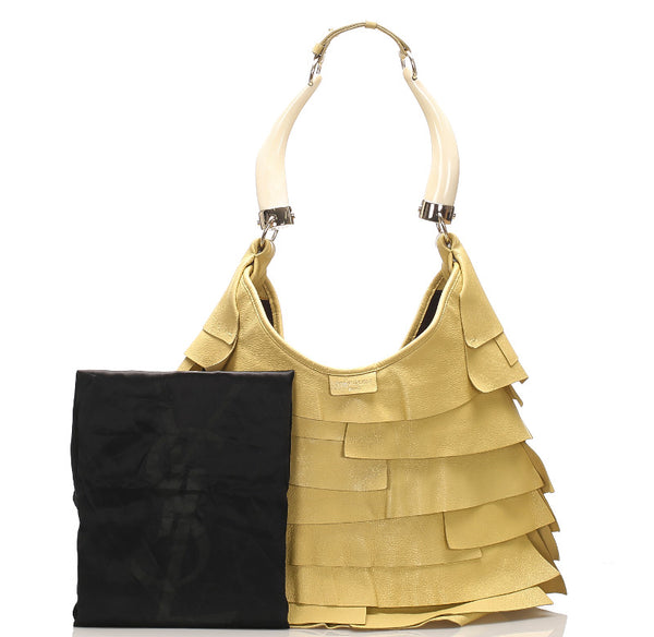 イヴ サンローラン ティアード イエロー レザー ショルダーバッグ レディース YVES SAINT LAURENT 中古