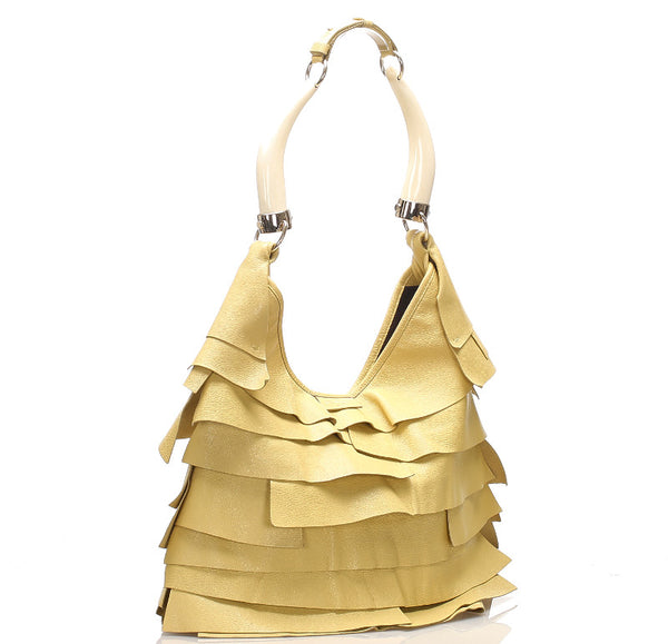 イヴ サンローラン ティアード イエロー レザー ショルダーバッグ レディース YVES SAINT LAURENT 中古