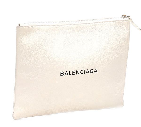 バレンシアガ ショッピングクリップM  485110 ホワイト レザー クラッチバッグ ユニセックス BALENCIAGA 中古