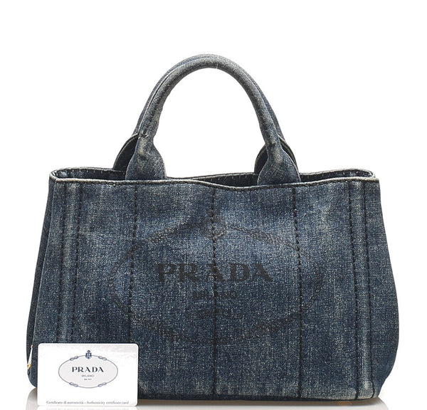 プラダ カナパ B2439G ブルー デニム ハンドバッグ レディース PRADA 中古
