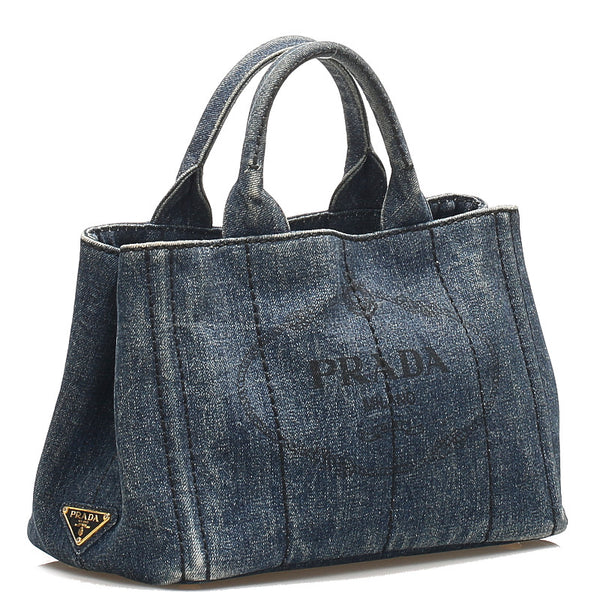 プラダ カナパ B2439G ブルー デニム ハンドバッグ レディース PRADA 中古