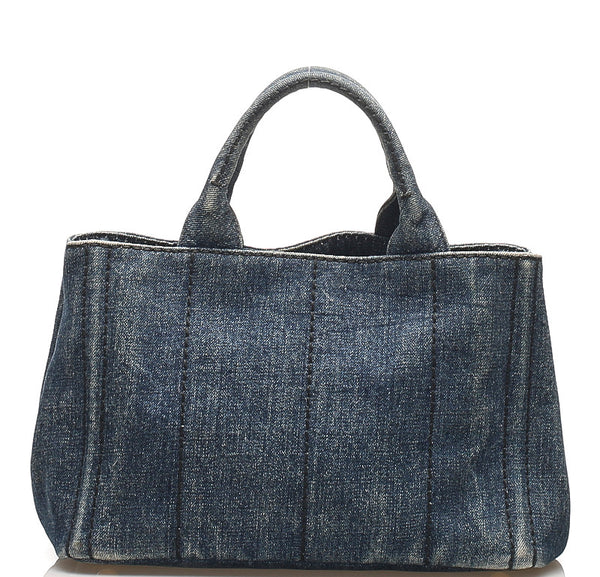 プラダ カナパ B2439G ブルー デニム ハンドバッグ レディース PRADA 中古
