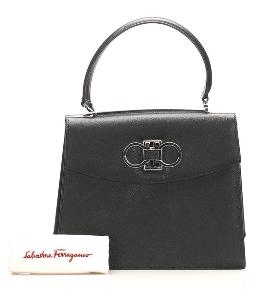 サルヴァトーレフェラガモ ガンチーニ EO-21 4829 ブラック レザー ハンドバッグ レディース Salvatore Ferragamo 【中古】