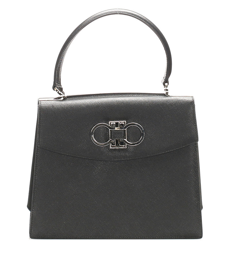 サルヴァトーレフェラガモ ガンチーニ EO-21 4829 ブラック レザー ハンドバッグ レディース Salvatore Ferragamo 【中古】