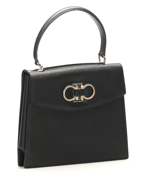 サルヴァトーレフェラガモ ガンチーニ EO-21 4829 ブラック レザー ハンドバッグ レディース Salvatore Ferragamo 【中古】