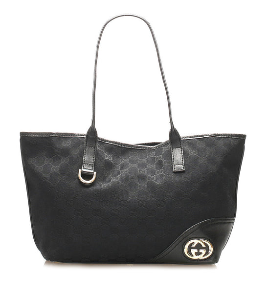 グッチ GGキャンバス 169946 ブラック キャンバス レザー トートバッグ レディース GUCCI 中古